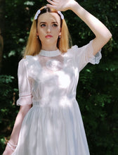 Load image into Gallery viewer, White Lace Ruffles Puff Sleeve Edwardian Revival Wedding Dress