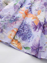 Load image into Gallery viewer, Women's Short Dolman Sleeve Purple Floral Print Midi Dress with Lapel Collar