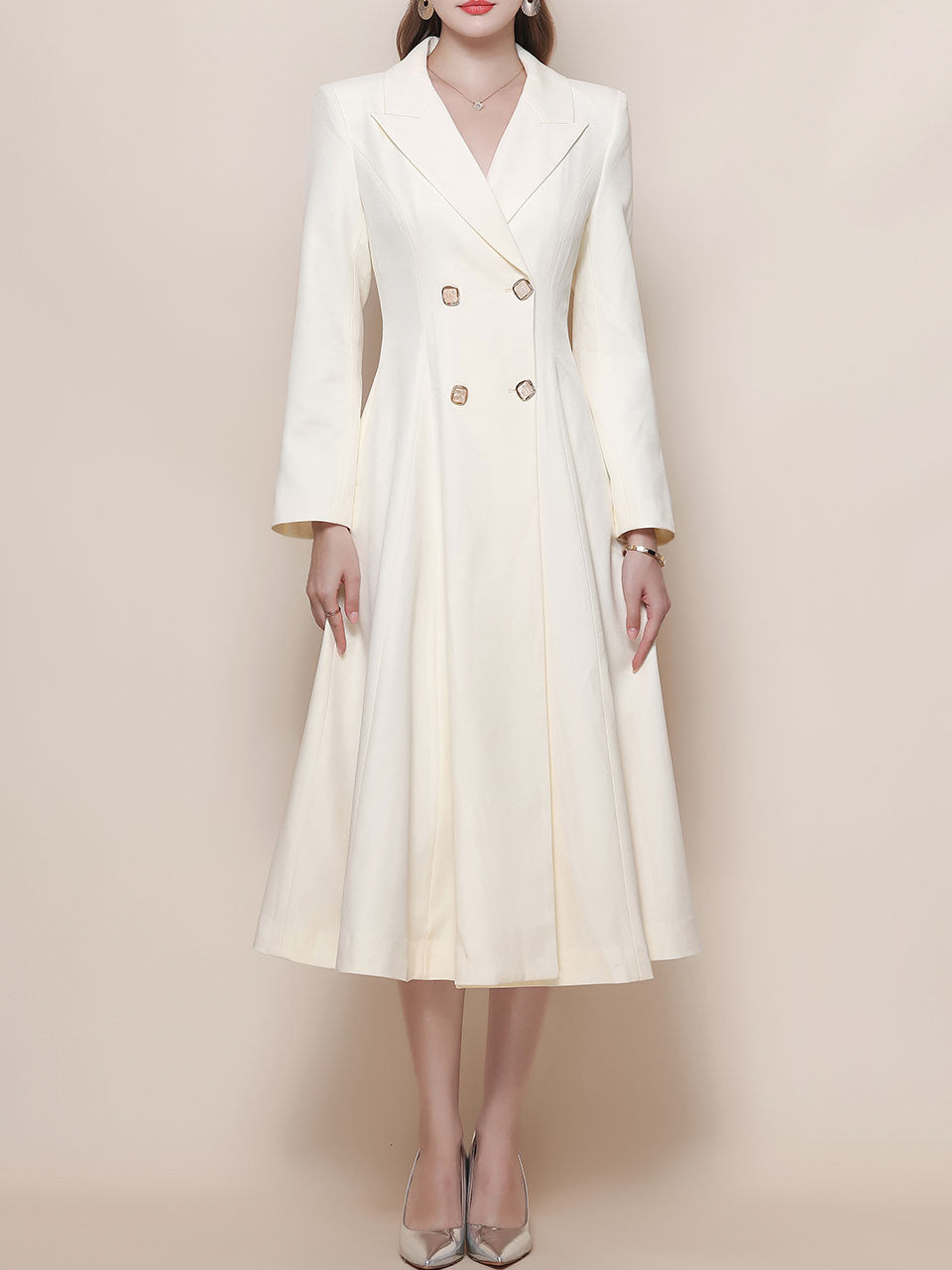 White Vintage Style Double Breasted Trench Dress Coat, White / S White Vintage Style Double Breasted Trench Dress Coat, White / S