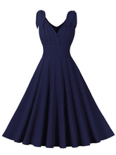 Load image into Gallery viewer, Blue Bow Sleeve V Neck 1950S Vintage Swing Dress