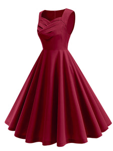 Dark Green V Neck Sleeveless Swing 1950S Vintage Dress