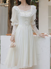 Load image into Gallery viewer, Sweet Victorian Lace Square Collar Corset Short Sleeve Wedding Mini Dress
