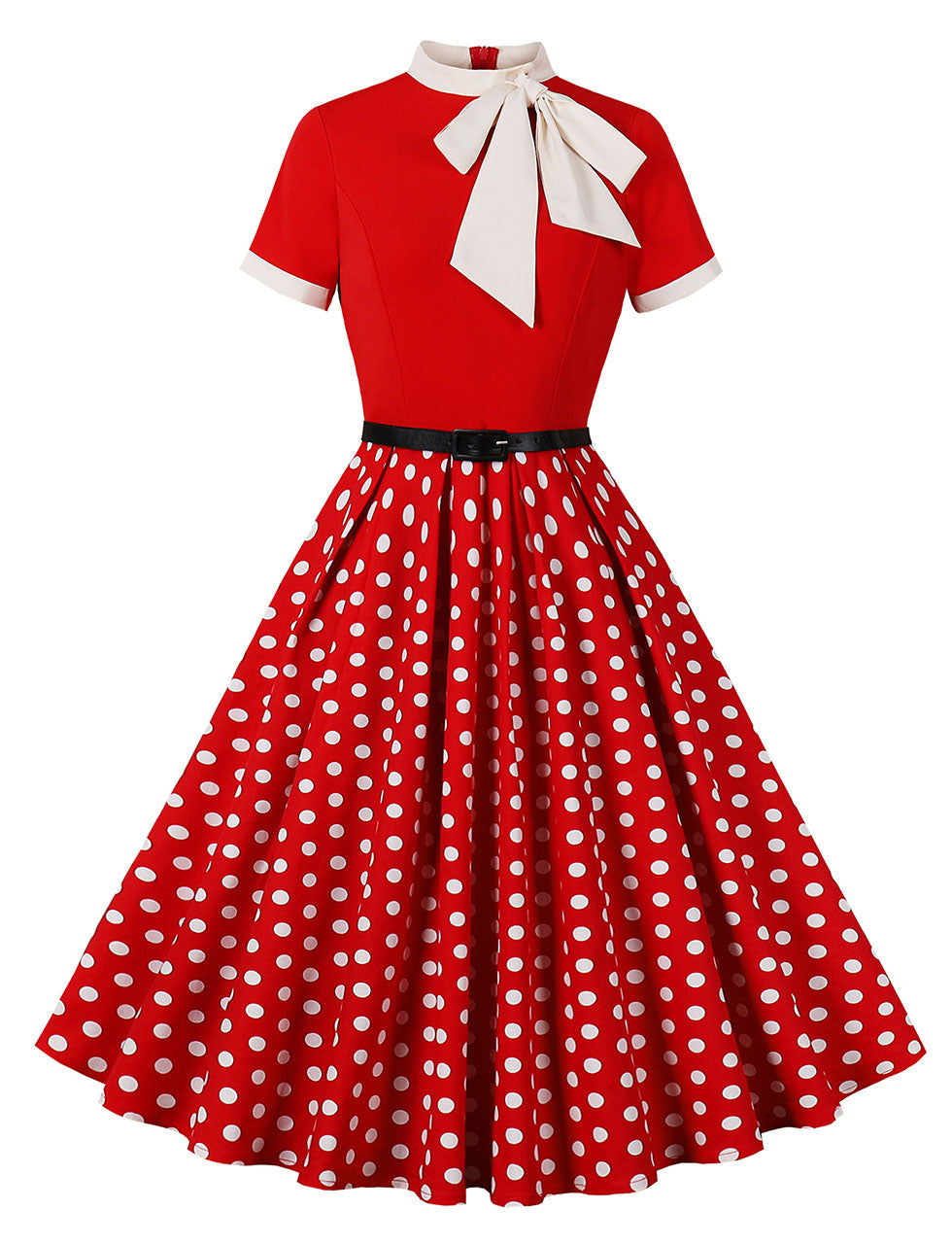 BowKnot Collar Vintage 1950S Dress Swing Party Dress With Pockets, Red / L