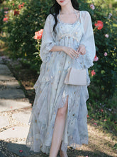 Load image into Gallery viewer, Women's Fairycore Butterfly Maxi Dress Glitter Ruffle Halter Prom Gown with Sheer Shrug