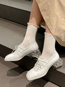 Luxury Crystal Block Heel Leather Mary Jane Vintage Shoes