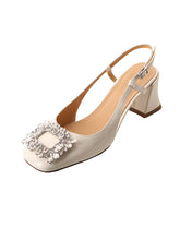 Load image into Gallery viewer, Women&#39;s  Round Toe Rhinestones Chunky Heel Sandals Leather Vintage Shoes