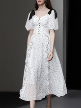 Load image into Gallery viewer, White Sweet Heart Print Square Neck Bow Chiffon 1950S Dress