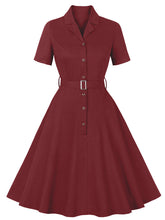Load image into Gallery viewer, 1950S Turndown Collar Solid Color Short Sleeve Vintage Dress
