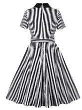 Load image into Gallery viewer, Black Peter Pan Collar Stripe 1950s Vintage Swing Dress With Pocket