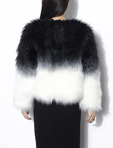 Gradient Color Faux Fur Long Sleeve Coat Women Winter Coat