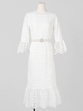 Load image into Gallery viewer, White 3/4 Sleeve 1950S Mermaid Vintage Dress