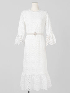 White 3/4 Sleeve 1950S Mermaid Vintage Dress