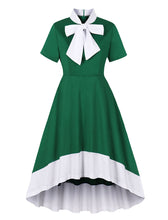 Load image into Gallery viewer, Christmas Green Bow Collar 1950S Cotton Swing Dress