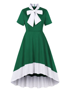 Zapaka Women Dark Green Ruffled 1950s Dress with Bows Short Sleeves Asymmetrical Vintage Dress, Dark Green / S Zapaka Women Dark Green Ruffled 1950s Dress with Bows Short Sleeves Asymmetrical Vintage Dress, Dark Green / S