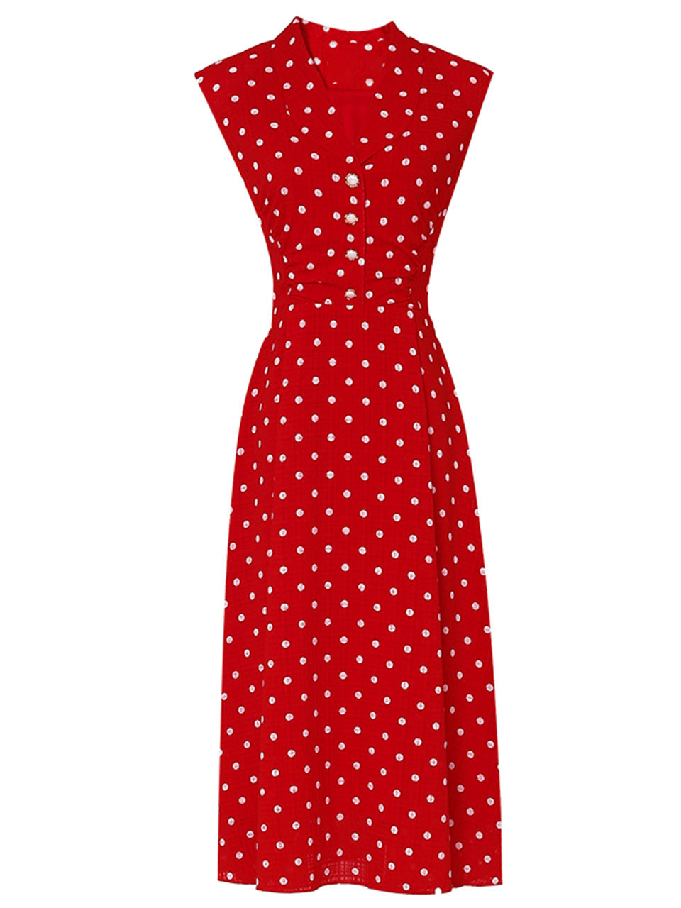 Red Polka Dots V-neck Hepburn Same Style Chiffon Dress