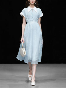Blue Turndown Collar Retro Cap Sleeve 1950S Vintage Dress