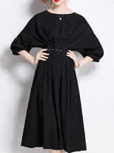 Load image into Gallery viewer, Green Dolman Sleeve High Waist Swing Party Dress With Belt