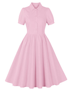 Solid Color 1950S Vintage Swing Shirt Dress