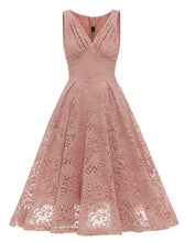 Load image into Gallery viewer, Solid Color Lace Sleeveless V Neck 50s Party Swing Dress