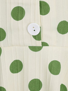Green Polka Dots Johnny Collar Short Sleeve Swing Vintage 1950S Party Dress