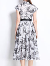 Load image into Gallery viewer, 1940S Classic Shirt Collar Vintage Print Cap Sleeve Cotton Dress