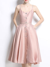Load image into Gallery viewer, Pink Luxury Diamond Strap Satin Prom Dress With Pockets