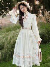 Load image into Gallery viewer, White Edwardian High Neck Lace Embroidered Vintage Dress