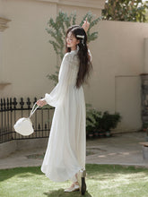 Load image into Gallery viewer, Vintage White Lace Fringe Flowing Boho Wedding Maxi Dress