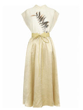 Load image into Gallery viewer, 2PS Silk Printed Sleeveless Top and Gold Metallic Midi Skirt Dress Set