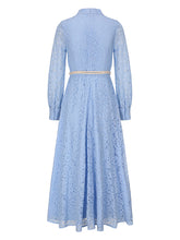 Load image into Gallery viewer, Blue Edwardian Lace Stand Collar Long Sleeve Maxi Dress