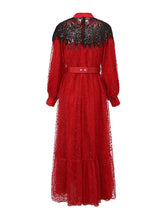 Load image into Gallery viewer, Women's Red &amp; Black Spliced Lace Dress with Capelet Shoulder