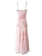 Load image into Gallery viewer, Pink Floral Print Spaghetti Strap Fish Tail Swing Party Maxi Dress