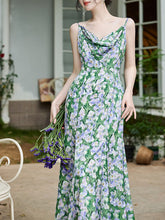Load image into Gallery viewer, 2PS Green Floral Printed Spaghetti Straps Vintage Dress With Cardigan Suit