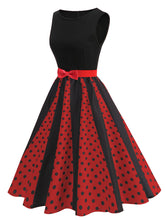 Load image into Gallery viewer, Christmas Red and Black Crew Neck Swing 1950S Vintage Dress