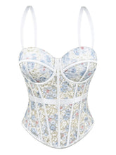 Load image into Gallery viewer, Pink Floral Embroidered Corset Top - Sheer Boned Spaghetti Strap Bustier