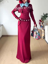 Load image into Gallery viewer, 2PS Burgundy Fair Isle Knit Cape with Long-Sleeve  Sweater Dress