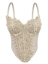 Load image into Gallery viewer, Pink Pearl Beaded Corset Top - Sequined Embroidery Spaghetti Strap Bustier