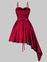 Load image into Gallery viewer, Red Floral Jacquard Slip Evening Dress with Asymmetrical Hem