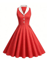 Load image into Gallery viewer, 1950s Vintage Polka Dots Sleeveless Retro Swing Dress