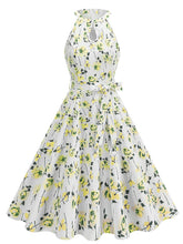 Load image into Gallery viewer, Floral Sleeveless Halter Neck 50S Swing Christmas Dress