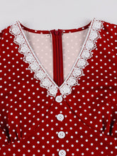 Load image into Gallery viewer, Vintage Lace Red V Neck Polka Dots 1950s Swing Dress