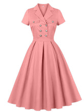 Load image into Gallery viewer, 1950s Teal Blue Retro Double Breasted Lapel Collar Swing Dress