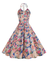 Load image into Gallery viewer, Yellow Floral Print Halter Neck Vintage Dress