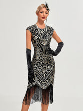 Load image into Gallery viewer, Women's 1920s Flapper Dress Gatsby Costume Burgundy Black Sequined Fringe Party Dress
