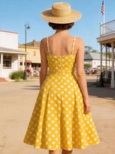 Load image into Gallery viewer, 1950s Yellow Polka Dot  Lapel Strap Midi Dress