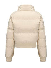 Load image into Gallery viewer, Women's Cropped Red Short Bubble Coat with Ribbed Cuff Hem Puffer Jacket