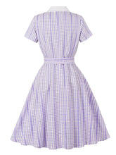 Load image into Gallery viewer, Blue Plaid Peter Pan Collar A-Line 1940S Vintage Shirt Dress