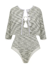 Load image into Gallery viewer, 2PS Grey Retro One Piece Swimsuit with Cropped Jacket Set