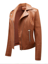 Load image into Gallery viewer, Women's Yellow PU Leather Motorcycle Coat with Zipper Pockets Moto Biker Jacket
