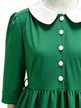 Load image into Gallery viewer, 1950s Vintage Christmas Green Peter Pan Collar Swing Dress